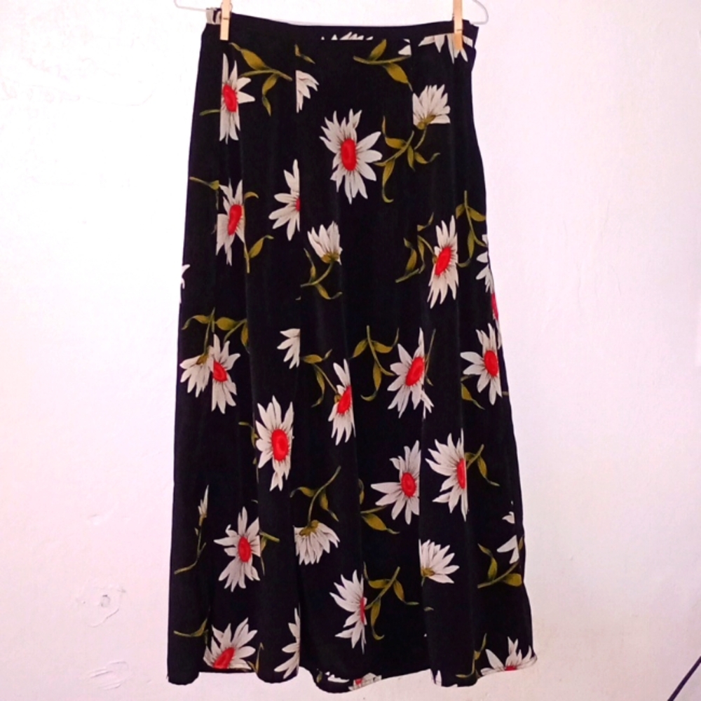 NEW Kathy Ireland Maxi Black Floral Skirt Women Small